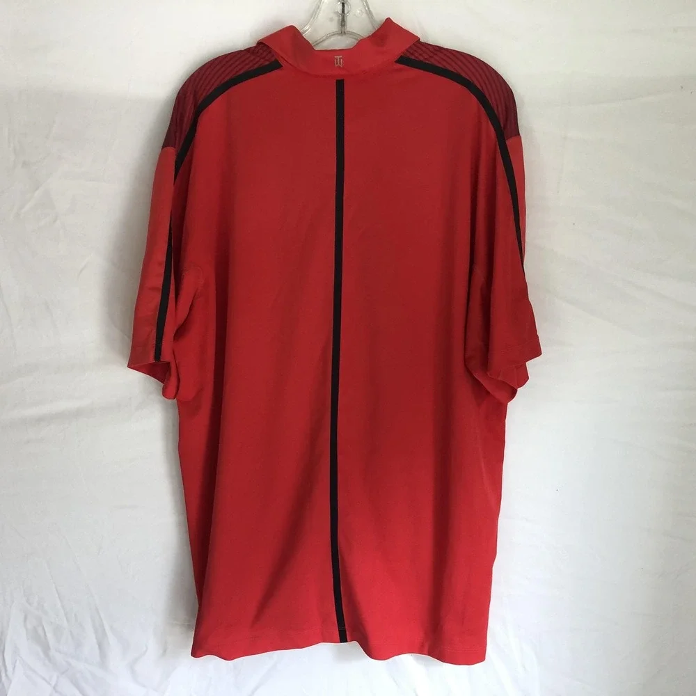 Nike Polo Shirt Mens Large Red Ombre Stripe Dri-FIT Tiger Woods Collection Golf
